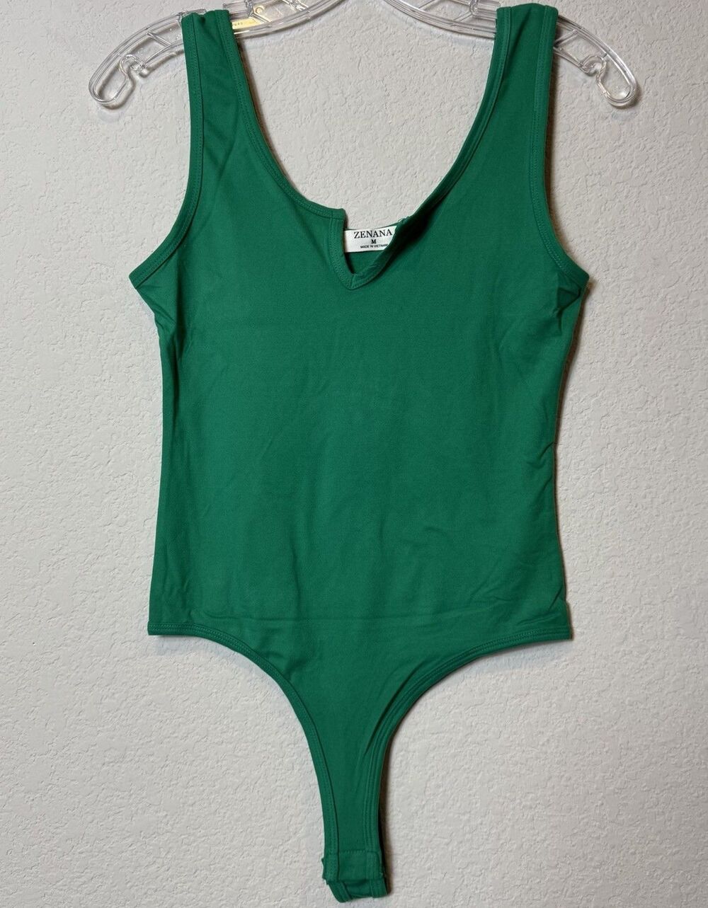 Zenana Notched Collar Sleeveless Green Bodysuit Stretchy Solid Basics Women’s XL